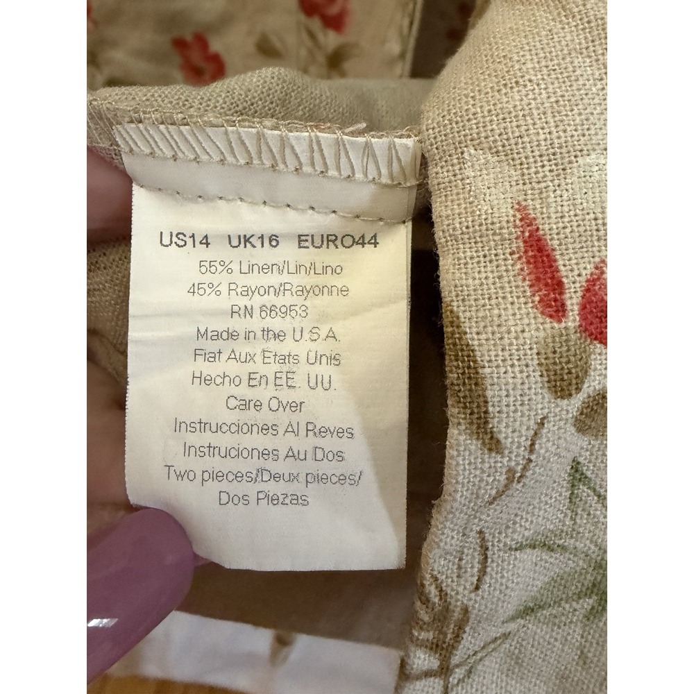 Vintage Leslie Fay Linen Blend Chore Coat Floral Tan Cottage Fairy L/XL - Picture 4 of 9